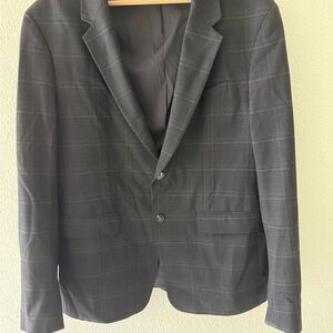 Zara Men's Charcoal Black Windowpane Two-Button Blazer